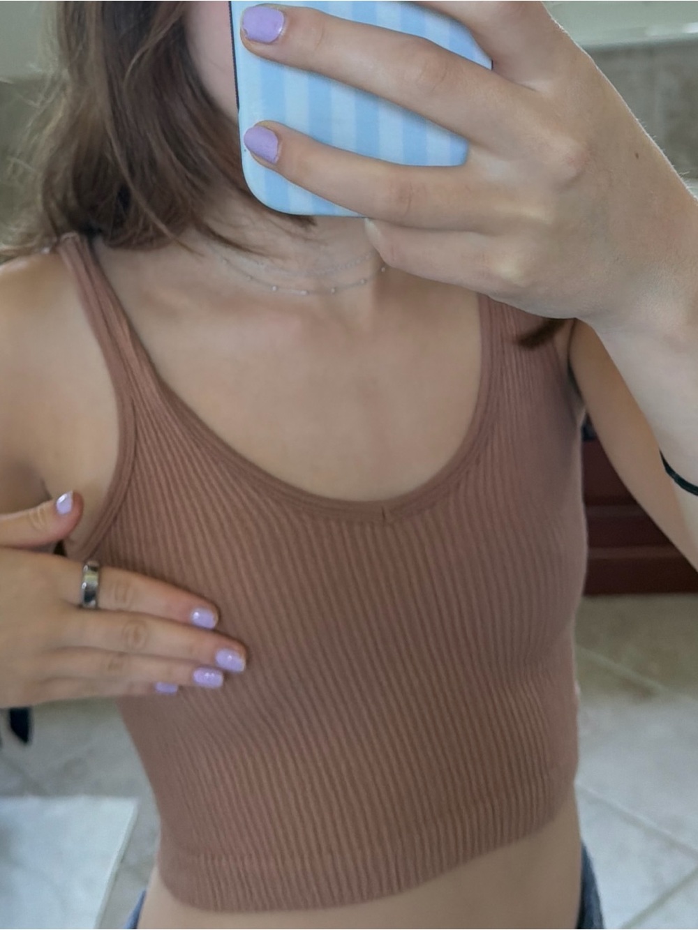 Ribbed Scoop Neck Tank Top - Brown